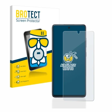 Front side of a product packaging with the brand logo BROTECT. Next to it is the device Samsung Galaxy S20 FE 5G shown with th