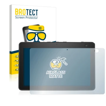 Front side of a product packaging with the brand logo BROTECT. Next to it is the device Amazon Echo Show 10 (3th Gen.) shown w