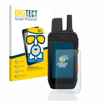 Front side of a product packaging with the brand logo BROTECT. Next to it is the device Garmin Alpha 200 K shown with the corr