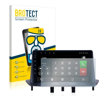 Front side of a product packaging with the brand logo BROTECT. Next to it is the device Pioneer AVH-Z5200DAB shown with the co