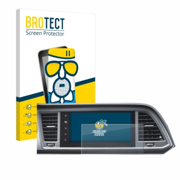 Front side of a product packaging with the brand logo BROTECT. Next to it is the device Seat Cupra Ateca Facelift 2021 MiB 3 s