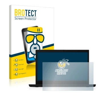 Front side of a product packaging with the brand logo BROTECT. Next to it is the device Lenovo ThinkPad L15 shown with the cor