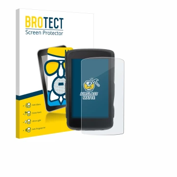 Front side of a product packaging with the brand logo BROTECT. Next to it is the device Hammerhead Karoo 2 shown with the corr