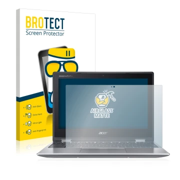 Front side of a product packaging with the brand logo BROTECT. Next to it is the device Acer Chromebook Spin 311 shown with th