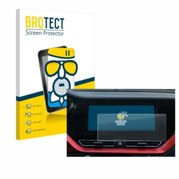 Front side of a product packaging with the brand logo BROTECT. Next to it is the device Kia E-Niro 2020 Infotainment System sh