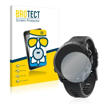 Front side of a product packaging with the brand logo BROTECT. Next to it is the device Wahoo Elemnt Rival shown with the corr
