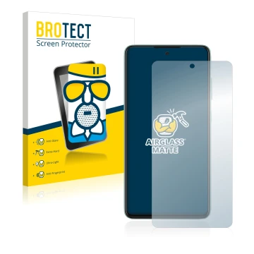 Front side of a product packaging with the brand logo BROTECT. Next to it is the device Samsung Galaxy A52 shown with the corr