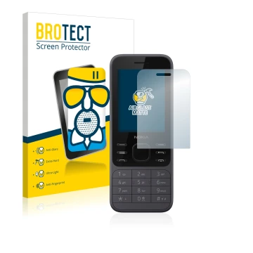 Front side of a product packaging with the brand logo BROTECT. Next to it is the device Nokia 6300 2020 shown with the corresp