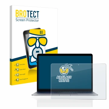 Front side of a product packaging with the brand logo BROTECT. Next to it is the device Apple MacBook Air 13