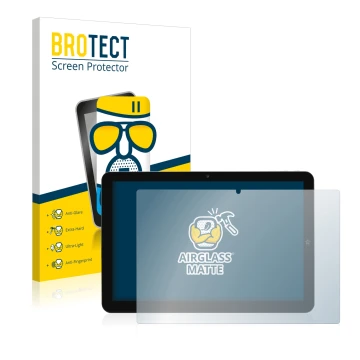 Front side of a product packaging with the brand logo BROTECT. Next to it is the device Mediacom SmartPad 10 Azimut 2 shown wi