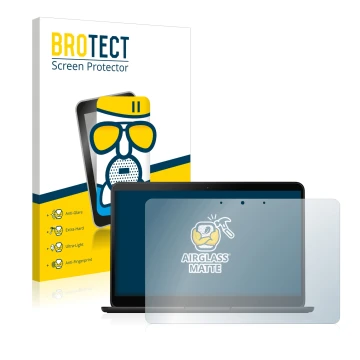 Front side of a product packaging with the brand logo BROTECT. Next to it is the device Google Pixelbook Go 13.3