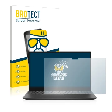 Front side of a product packaging with the brand logo BROTECT. Next to it is the device Dell Inspiron 15 7506 shown with the c