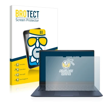 Front side of a product packaging with the brand logo BROTECT. Next to it is the device HP Elite Dragonfly G2 shown with the c