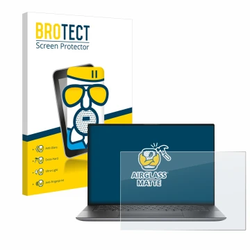 Front side of a product packaging with the brand logo BROTECT. Next to it is the device Dell Precision 15 5550 shown with the 