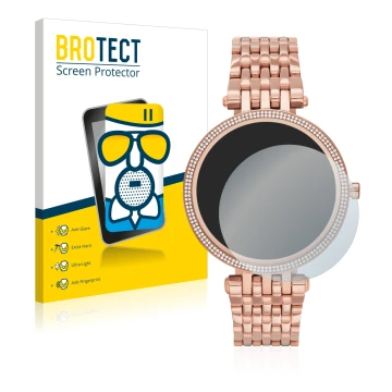 Front side of a product packaging with the brand logo BROTECT. Next to it is the device Michael Kors Access Darci Gen 5E shown