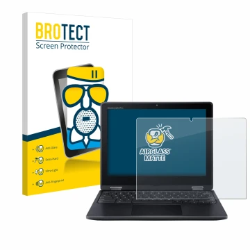 Front side of a product packaging with the brand logo BROTECT. Next to it is the device Acer Chromebook Spin 512 shown with th