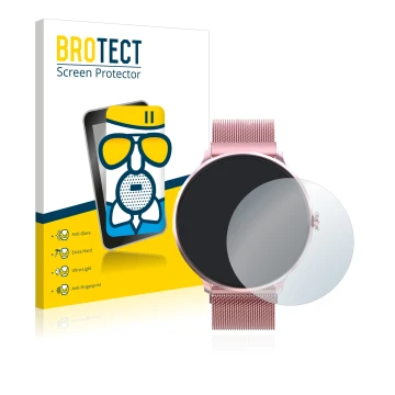 Front side of a product packaging with the brand logo BROTECT. Next to it is the device Bebinca Smartwatch shown with the corr