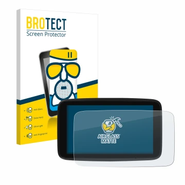 Front side of a product packaging with the brand logo BROTECT. Next to it is the device TomTom GO Discover 7
