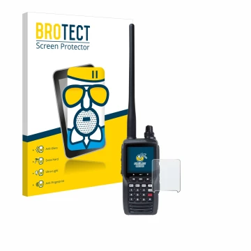 Front side of a product packaging with the brand logo BROTECT. Next to it is the device Yaesu FTA-550 shown with the correspon