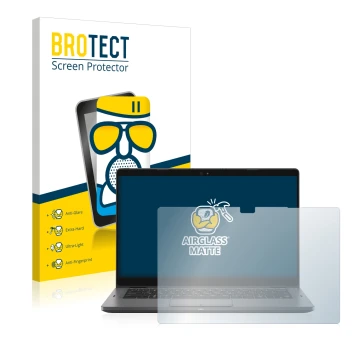 Front side of a product packaging with the brand logo BROTECT. Next to it is the device Dell Latitude 5310 2-in-1 shown with t