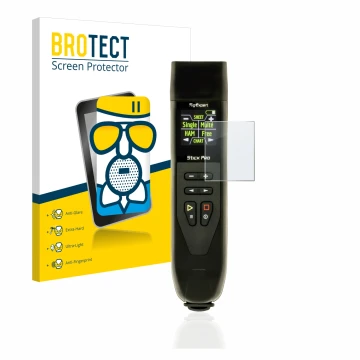 Front side of a product packaging with the brand logo BROTECT. Next to it is the device RigExpert Stick Pro shown with the cor