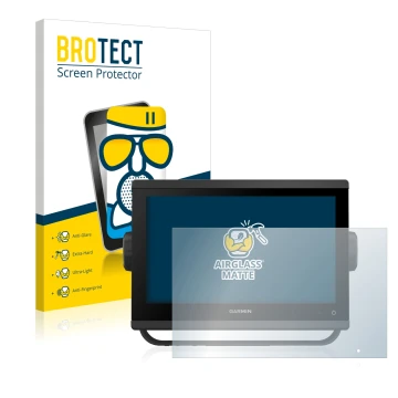 Front side of a product packaging with the brand logo BROTECT. Next to it is the device Garmin GPSMAP 923 shown with the corre