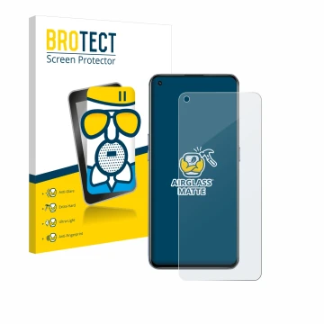 Front side of a product packaging with the brand logo BROTECT. Next to it is the device realme GT 5G shown with the correspond