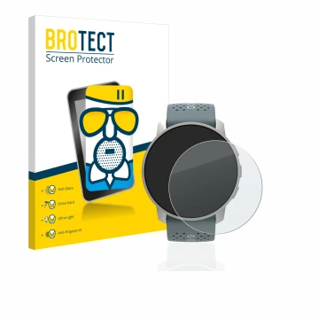 Front side of a product packaging with the brand logo BROTECT. Next to it is the device Suunto 9 Peak shown with the correspon