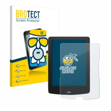 Front side of a product packaging with the brand logo BROTECT. Next to it is the device inkBOOK Calypso Plus shown with the co