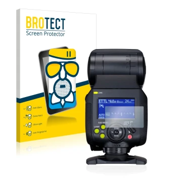 Front side of a product packaging with the brand logo BROTECT. Next to it is the device Canon Speedlite EL-1 shown with the co
