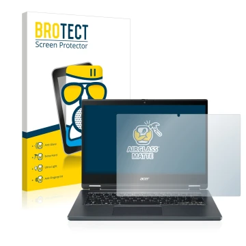 Front side of a product packaging with the brand logo BROTECT. Next to it is the device Acer TravelMate Spin P4 14