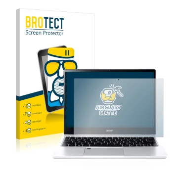 Front side of a product packaging with the brand logo BROTECT. Next to it is the device Acer Spin 3 SP313-51N shown with the c