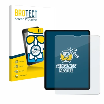 Front side of a product packaging with the brand logo BROTECT. Next to it is the device Apple iPad Pro 12.9