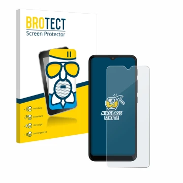 Front side of a product packaging with the brand logo BROTECT. Next to it is the device Motorola Moto G20 shown with the corre