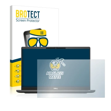Front side of a product packaging with the brand logo BROTECT. Next to it is the device Dell Latitude 7320 Non-Touch shown wit