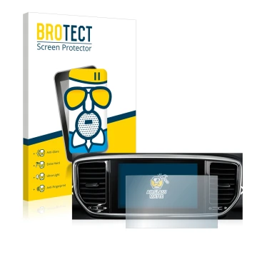 Front side of a product packaging with the brand logo BROTECT. Next to it is the device Kia Sportage QLPE 2020 Infotainment Sy