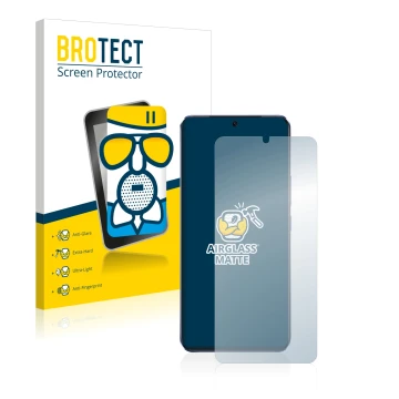 Front side of a product packaging with the brand logo BROTECT. Next to it is the device Vivo V21 5G shown with the correspondi