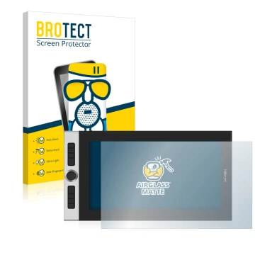 Front side of a product packaging with the brand logo BROTECT. Next to it is the device XP-Pen Innovator 16 shown with the cor