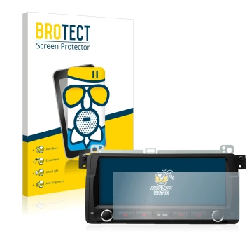 Front side of a product packaging with the brand logo BROTECT. Next to it is the device Xtrons PQ8046BL shown with the corresp