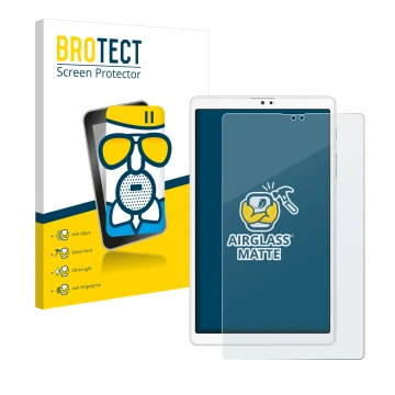 Front side of a product packaging with the brand logo BROTECT. Next to it is the device Samsung Galaxy Tab A7 Lite LTE 2021 (p