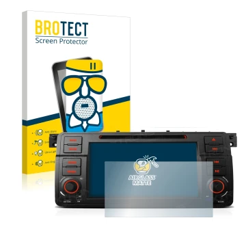 Front side of a product packaging with the brand logo BROTECT. Next to it is the device Xtrons PQ7046B shown with the correspo