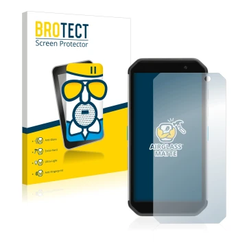 Front side of a product packaging with the brand logo BROTECT. Next to it is the device Almex AiM TC601 shown with the corresp