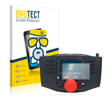 Front side of a product packaging with the brand logo BROTECT. Next to it is the device Märklin Mobile Station 2 60657 shown w