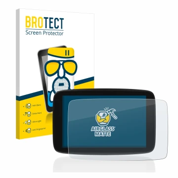 Front side of a product packaging with the brand logo BROTECT. Next to it is the device TomTom Go Expert 7