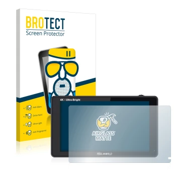 Front side of a product packaging with the brand logo BROTECT. Next to it is the device Feelworld LUT6 6