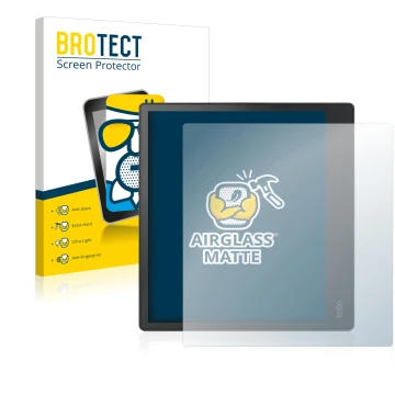 Front side of a product packaging with the brand logo BROTECT. Next to it is the device Kobo Elipsa shown with the correspondi