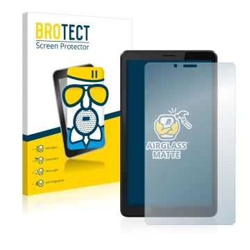 Front side of a product packaging with the brand logo BROTECT. Next to it is the device Lenovo Tab M7 (3th Gen.) shown with th