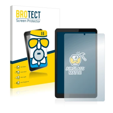 Front side of a product packaging with the brand logo BROTECT. Next to it is the device Lenovo Tab M8 (3th Gen.) shown with th