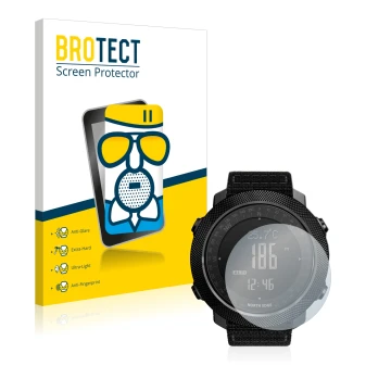 Front side of a product packaging with the brand logo BROTECT. Next to it is the device Explopur North Edge Apache shown with 
