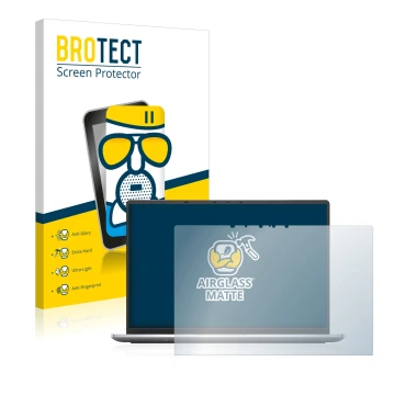 Front side of a product packaging with the brand logo BROTECT. Next to it is the device Dell Latitude 9420 2-in-1 2021 shown w